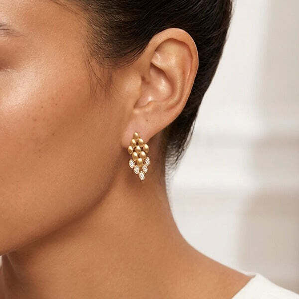 MUCHV gold drop earrings cubic zirconia 2.2cm - British product