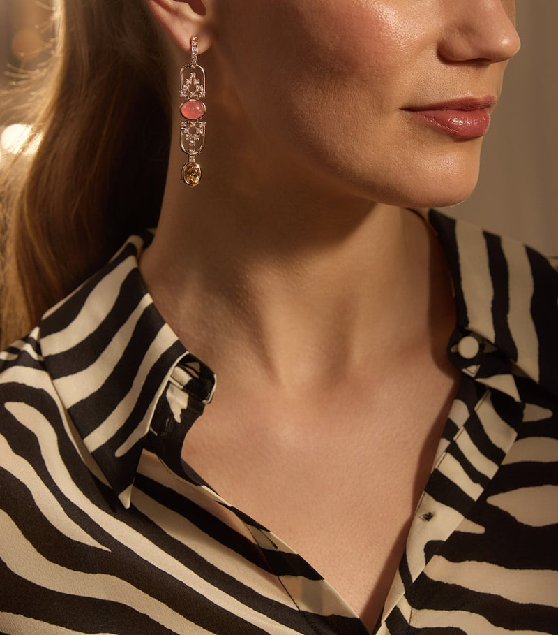 Boodles rose gold diamond topaz rhodochrosite earrings - British product