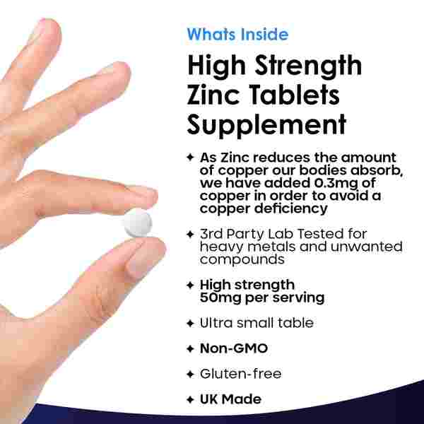 Zinc Tablets 50mg High Strength 120 Vegan Zinc Supplements