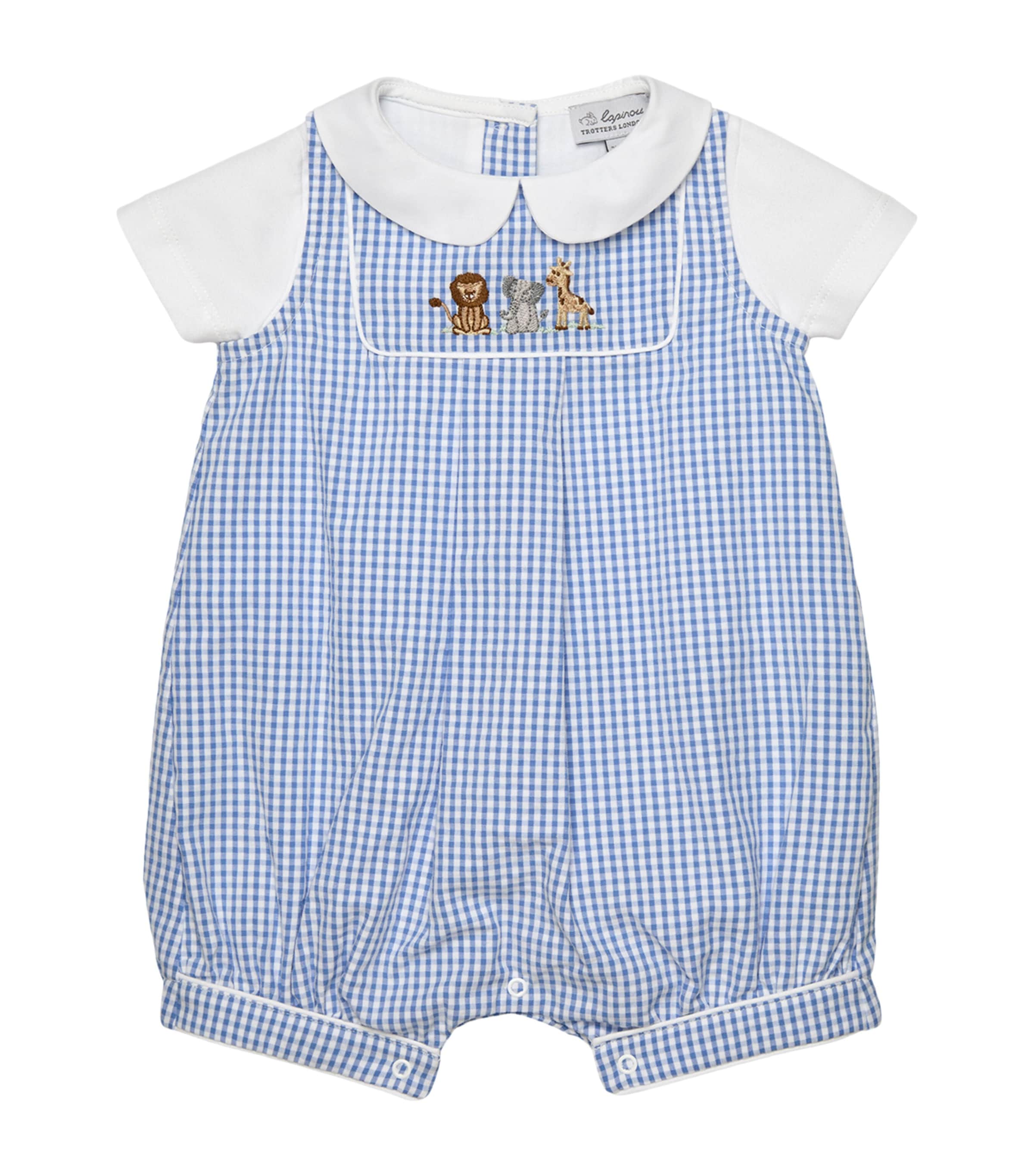Trotters cotton baby playsuit with lion embroidery, size 0-9 months (British brand)