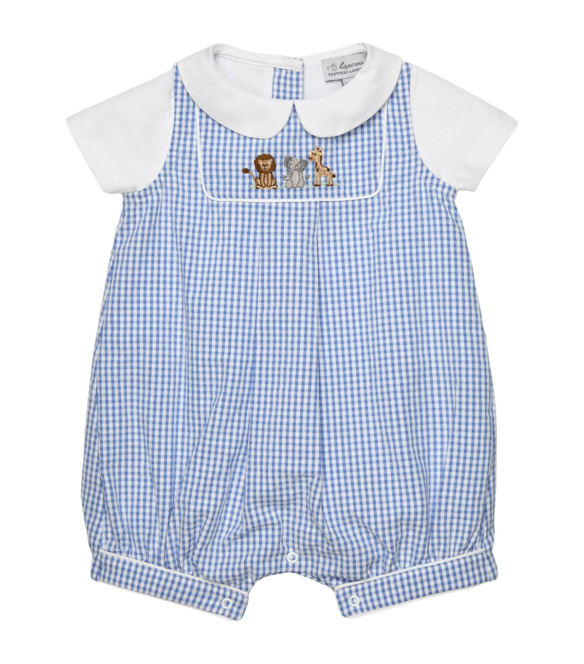 Trotters cotton baby playsuit with lion embroidery, size 0-9 months (British brand)