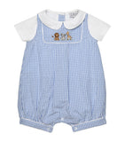 Trotters cotton baby playsuit with lion embroidery, size 0-9 months (British brand)