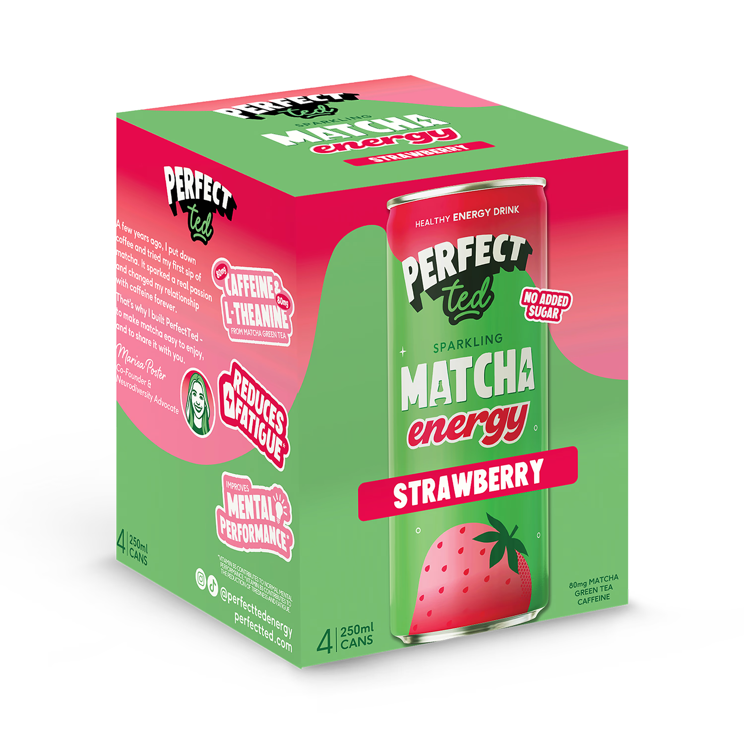 PerfectTed strawberry matcha energy drink 4 x 250ml, UK version