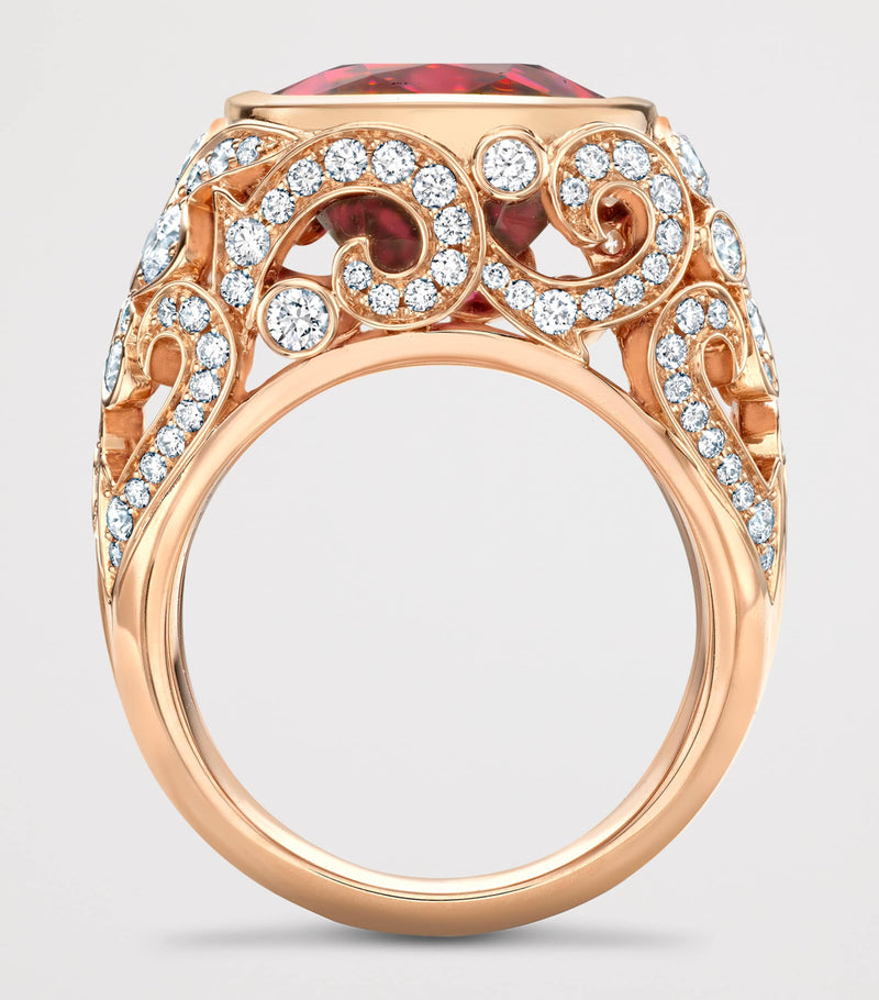 Boodles Royal Damask ring rose gold diamond garnet (British brand)