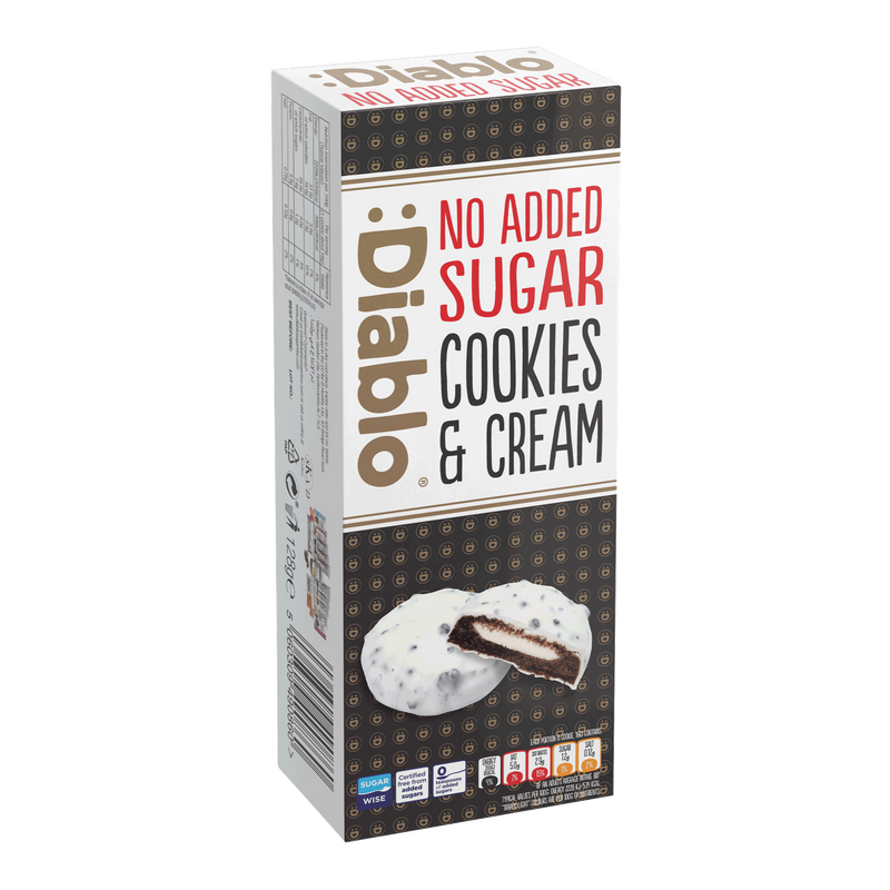 Diablo no added sugar cookies and cream white chocolate 128g pack (British brand)