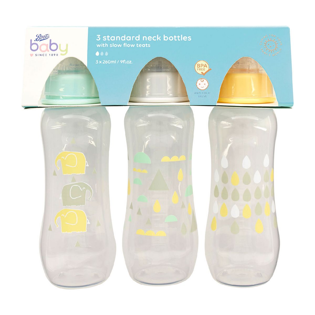 Boots Baby Standard Neck Bottle 260ml 3 Pack - Patterned GOODS Boots   