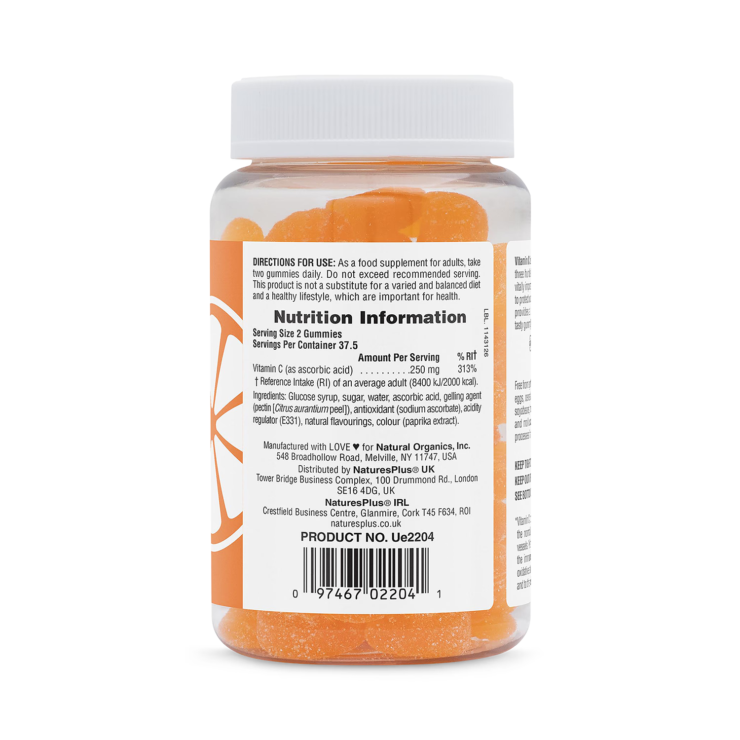 NaturesPlus Vitamin C gummies 250 mg orange (British brand)