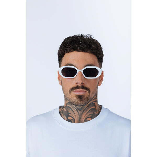 SVNX oval geometric white sunglasses, imported from the UK