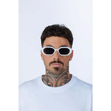 SVNX oval geometric white sunglasses, imported from the UK