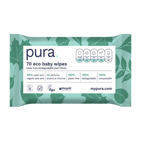 Pura 100% Plastic-Free Biodegradable Baby Wipes 70 Pack Baby Accessories & Cleaning Boots   