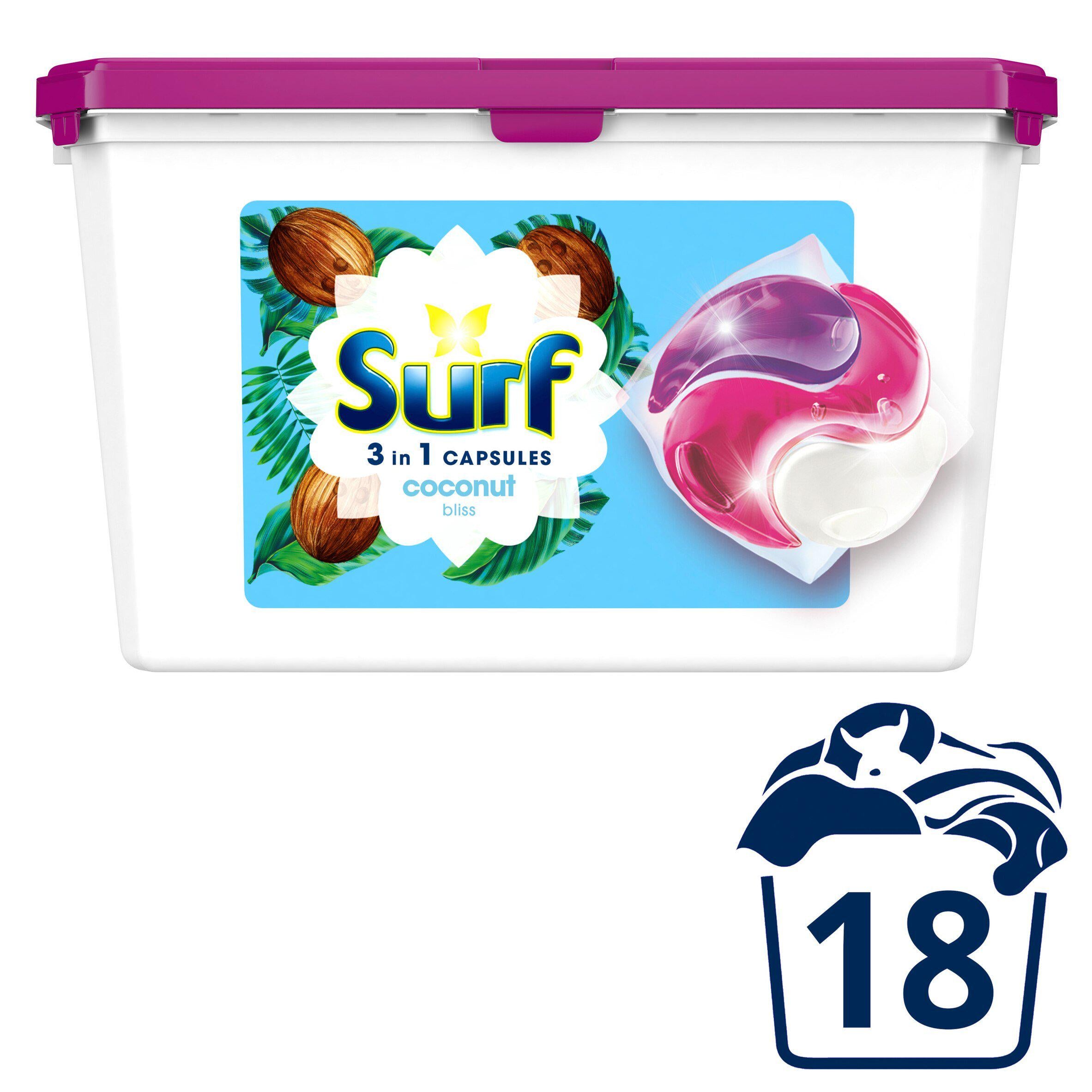 Surf Coconut Bliss 3 in 1 Laundry Detergent Washing Capsules 18 Washes Capsules Sainsburys   