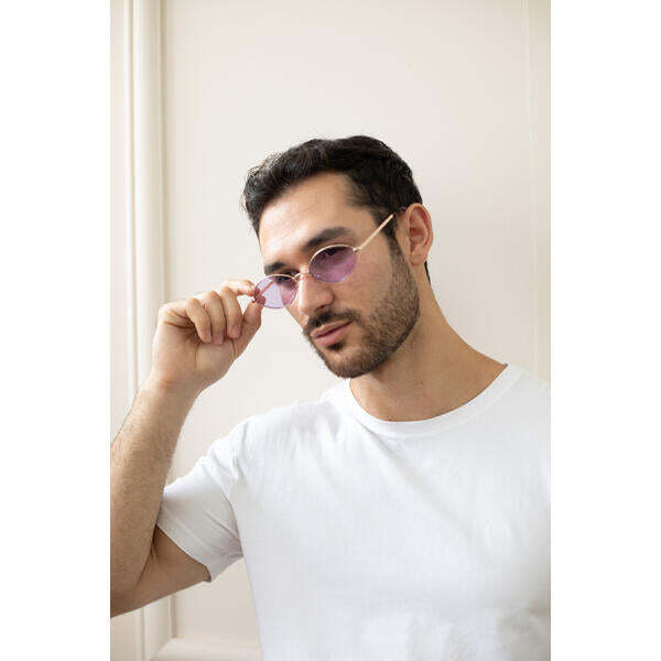 SVNX oval frame sunglasses with lilac lenses (British brand)