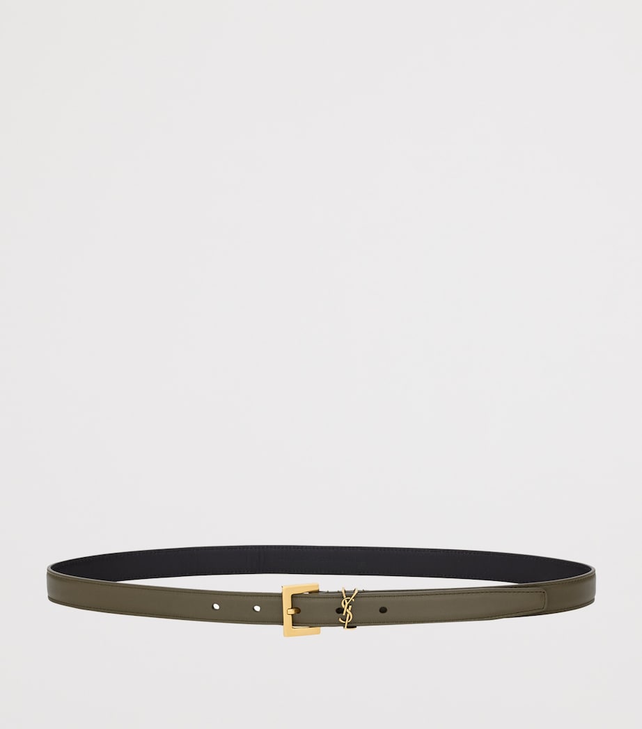 Saint Laurent leather monogram belt gold-toned buckle - British product