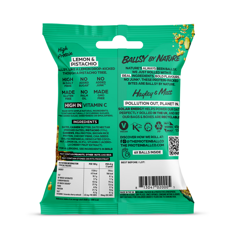 Ballsy plant-based energy balls Lemon & Pistachio case of 10 (British brand)