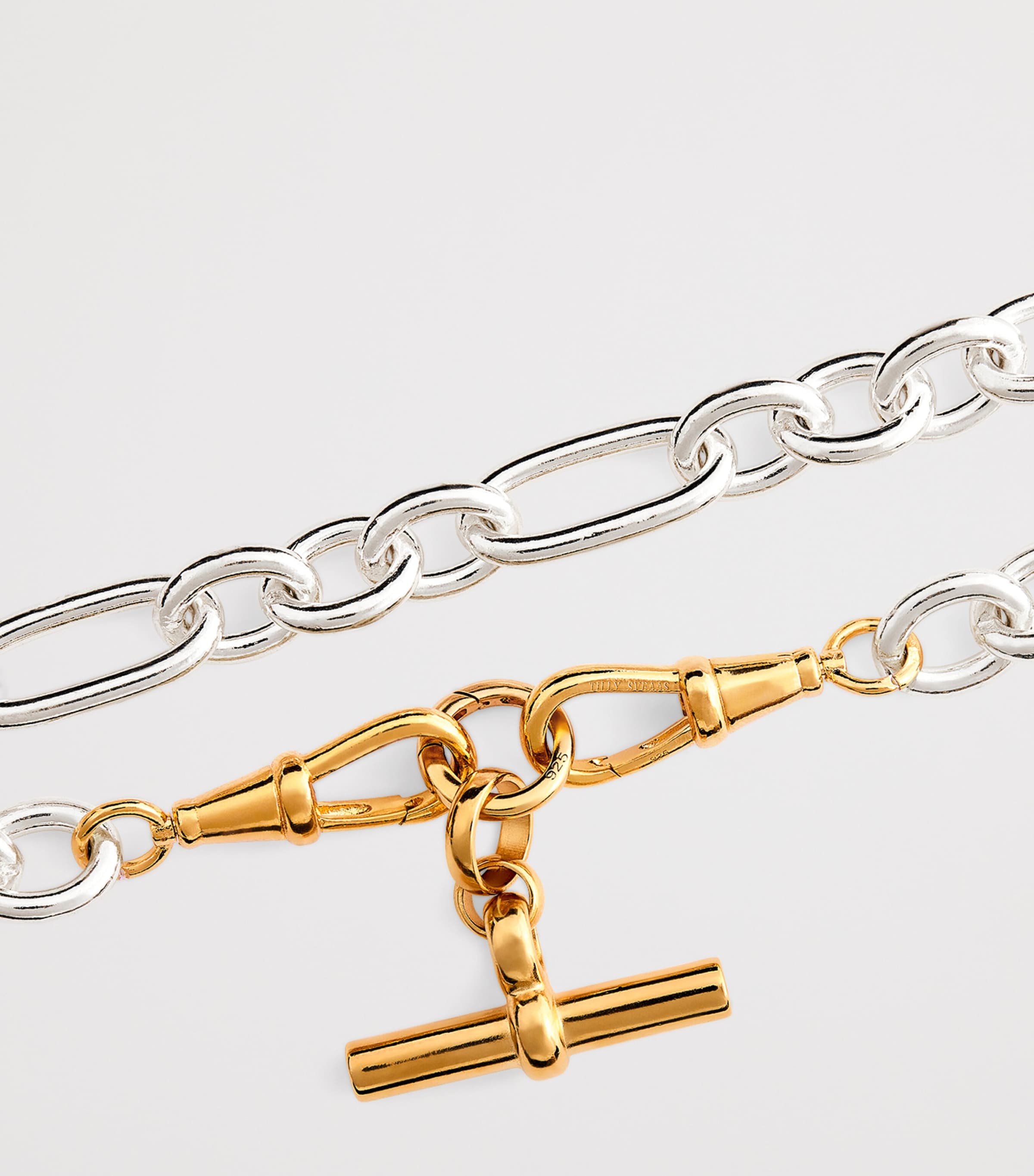 Tilly Sveaas medium sterling silver T-bar clipt necklace (British brand)