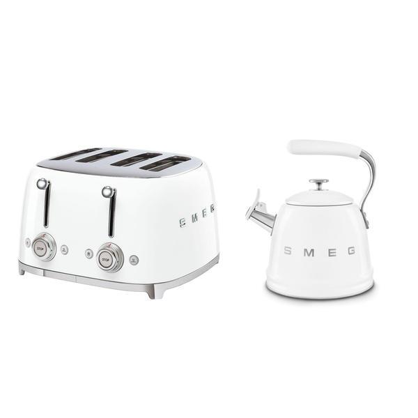 Smeg WKF01, TSF03 Stovetop Kettle and 4 Slice Toaster in White