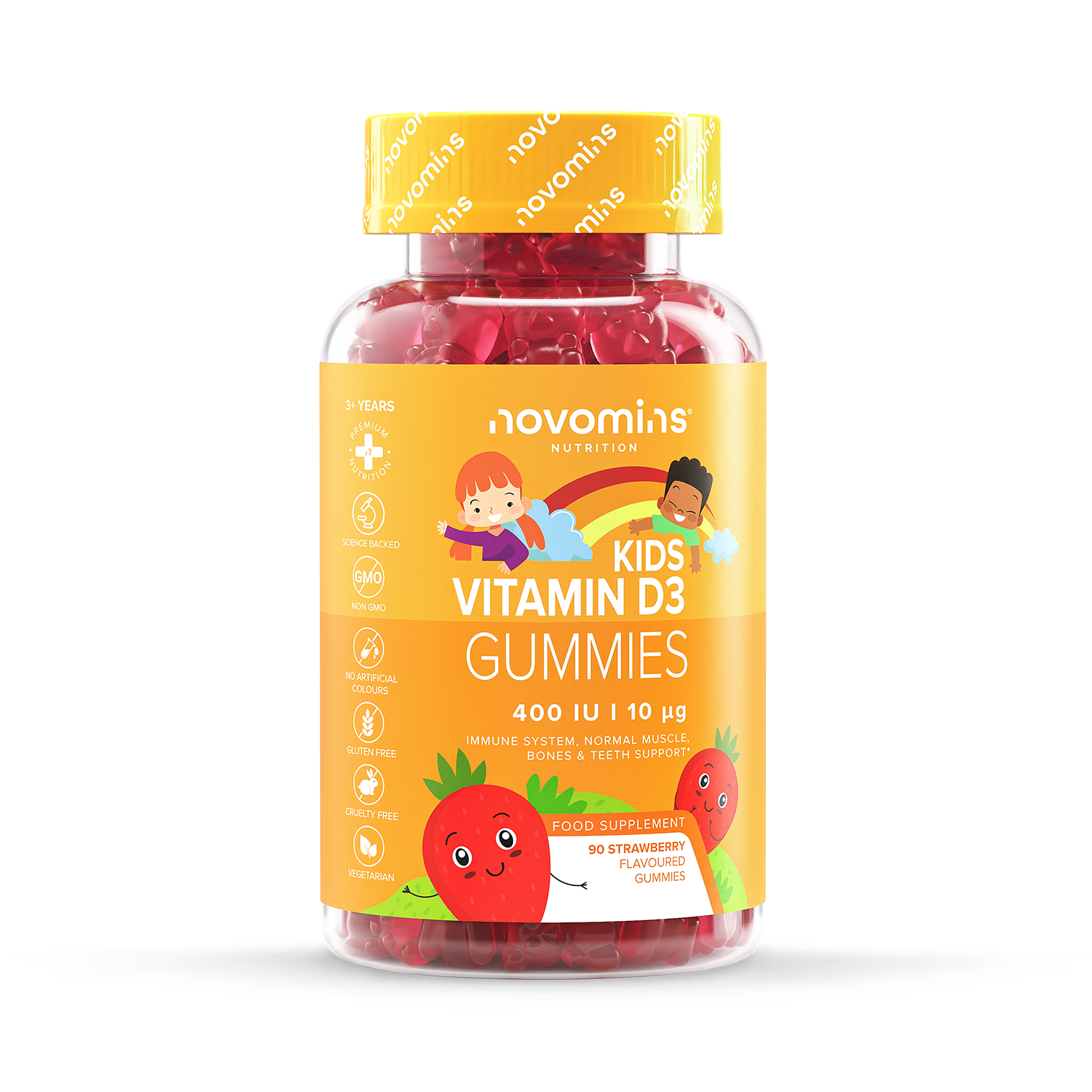 Novomins kids vitamin D3 gummies strawberry 90 gummies, imported from the UK