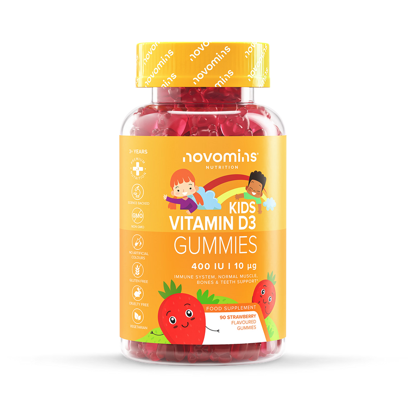 Novomins kids vitamin D3 gummies strawberry 90 gummies, imported from the UK