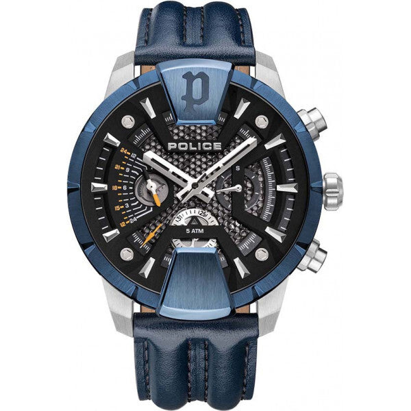 Police Huntley watch blue leather strap stainless steel, UK version