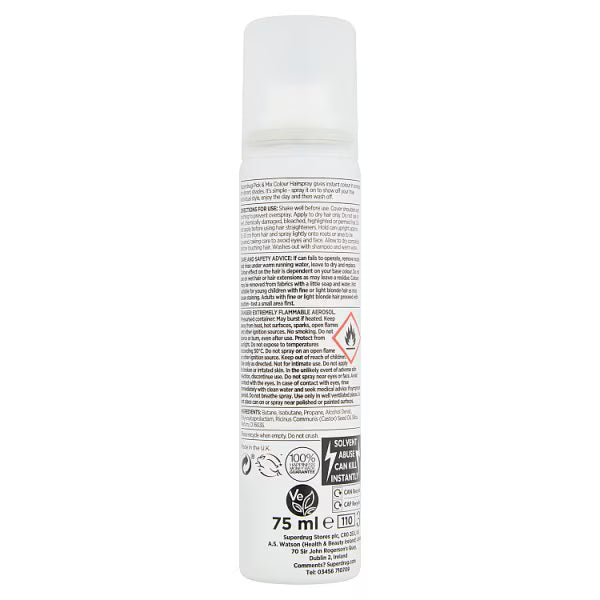 Superdrug Temporary Hair Colour Spray Black 75ml, imported from the UK