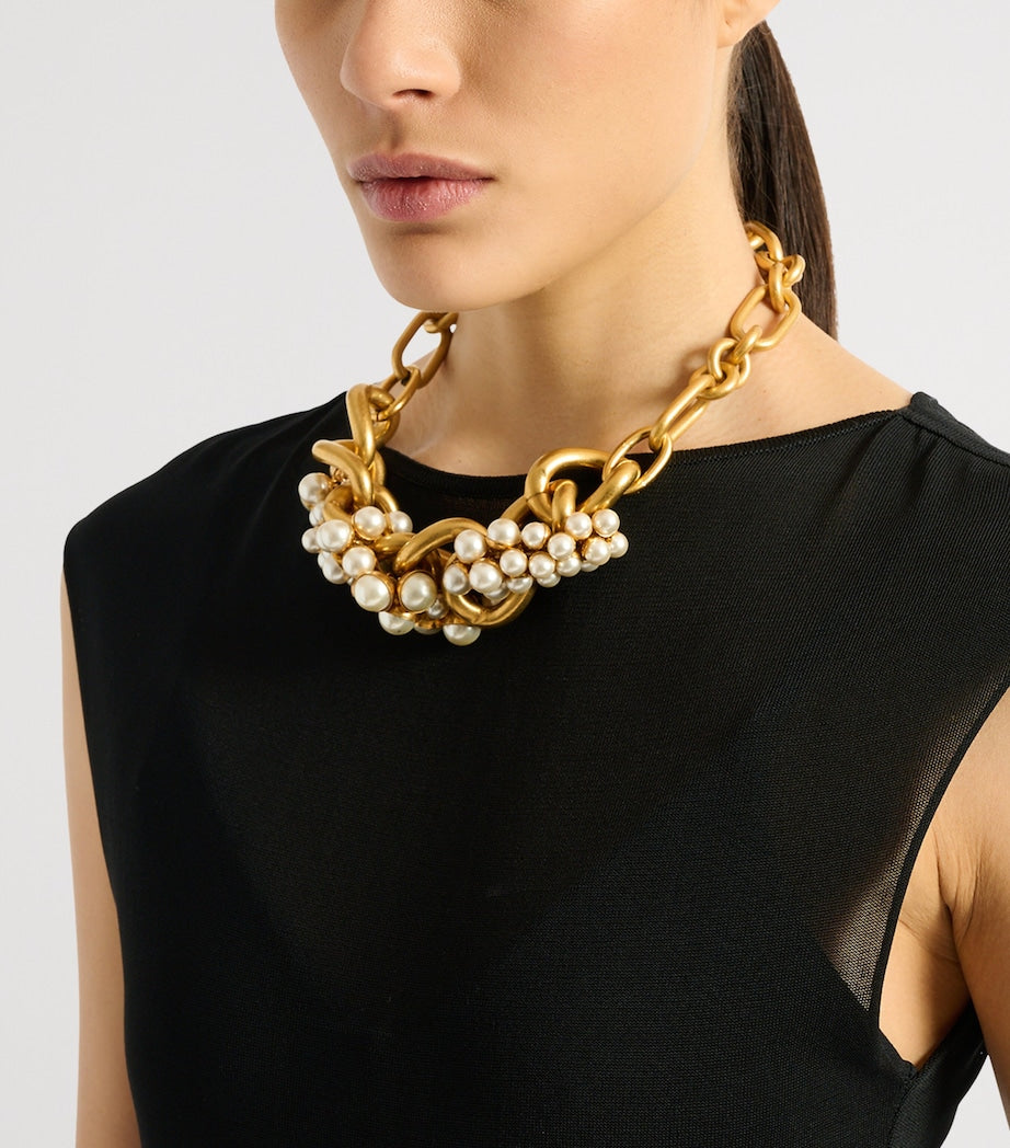 Balmain Sync necklace with chains and glass pearls, UK version