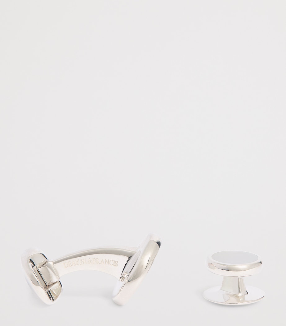 Deakin & Francis sterling silver mother-of-pearl round cufflinks, imported from the UK