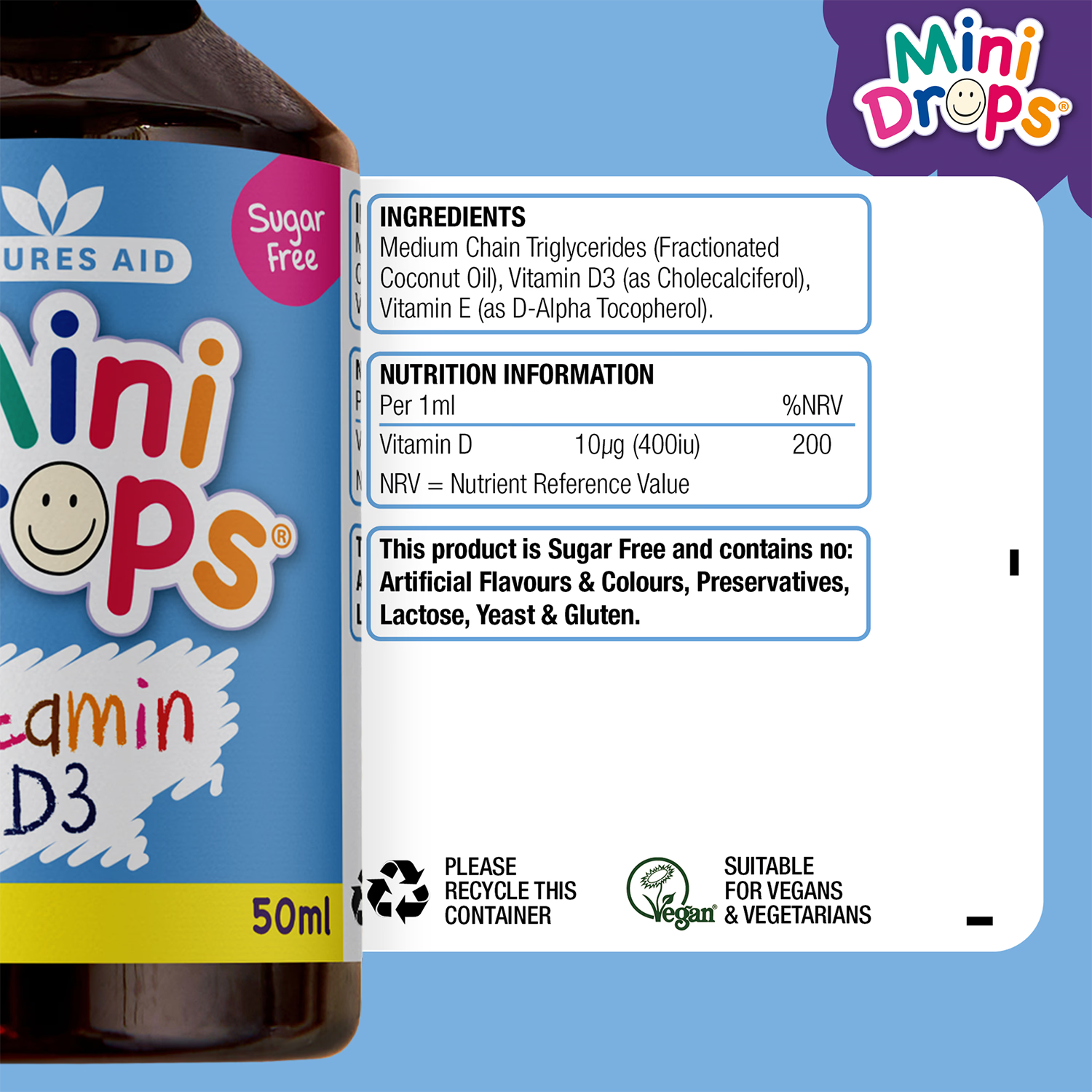 Natures Aid Vitamin D3 Drops Children 50ml, imported from the UK