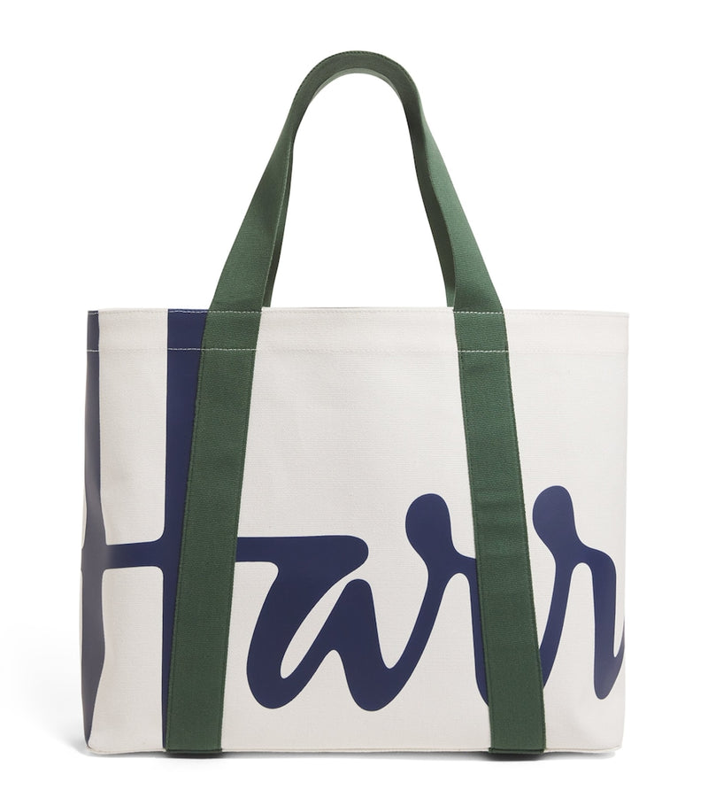 Harrods medium bomullstoteveske med logo, britisk versjon