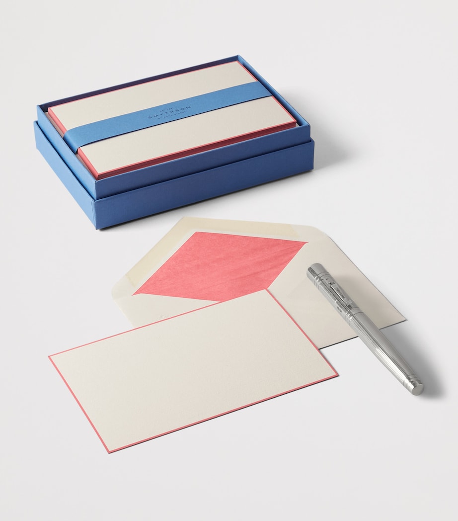 Smythson 10-piece correspondence cards and envelopes set with candy pink borders (British brand)