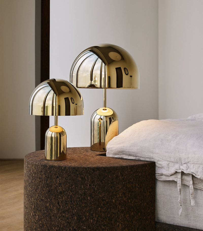 Tom Dixon portable bell table lamp with LED bulb and weighted stand, 28cm height (British brand)