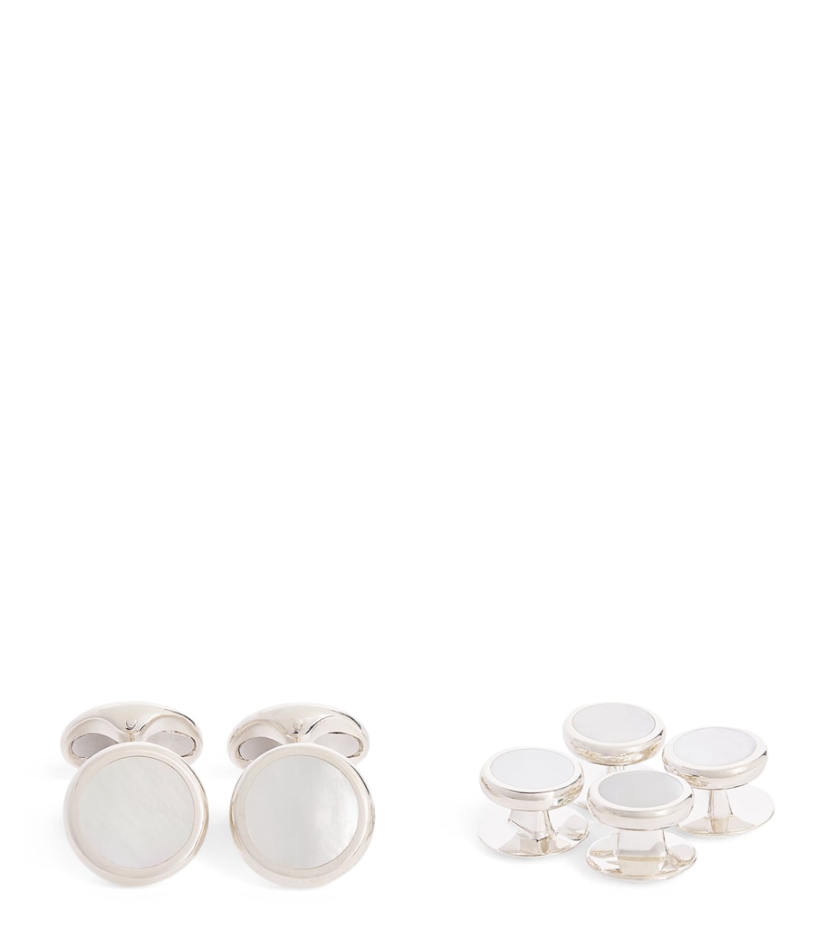 Deakin & Francis sterling silver mother-of-pearl round cufflinks, imported from the UK