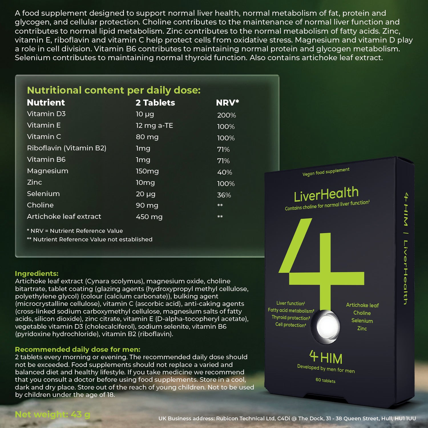 4Him Liverhealth vegan liver tablets 60 - British product