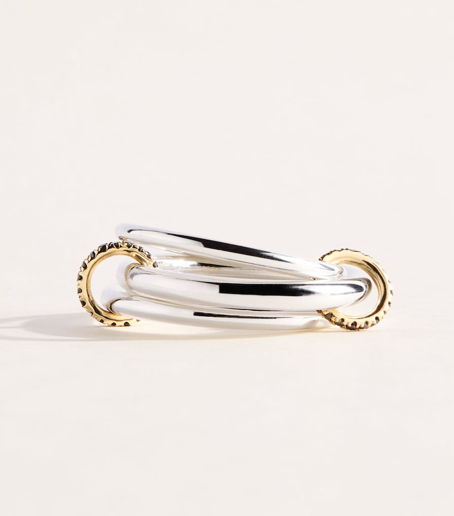 Spinelli Kilcollin Capricorn ring with black diamonds sterling silver yellow gold (British brand)