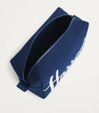 Harrods navy cotton cosmetics bag with glossy logo, UK version