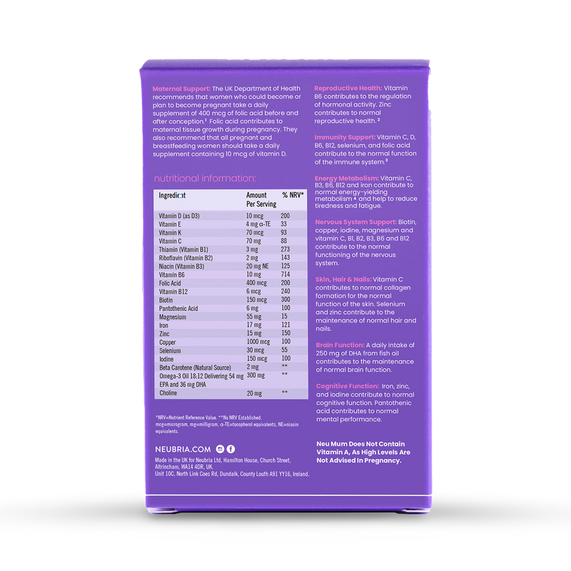 Neubria Neu Mum pregnancy multivitamin 30 tablets (British brand)