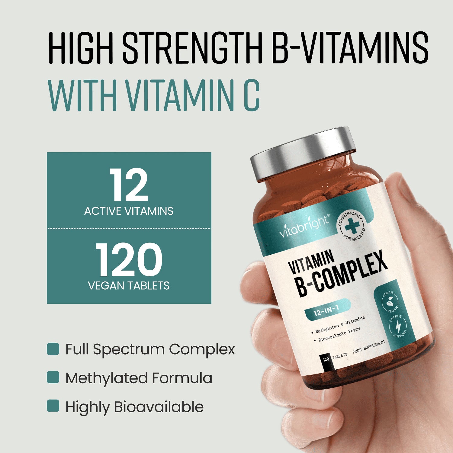 VitaBright methylated B complex with Vitamin C 120 tablets (British brand)