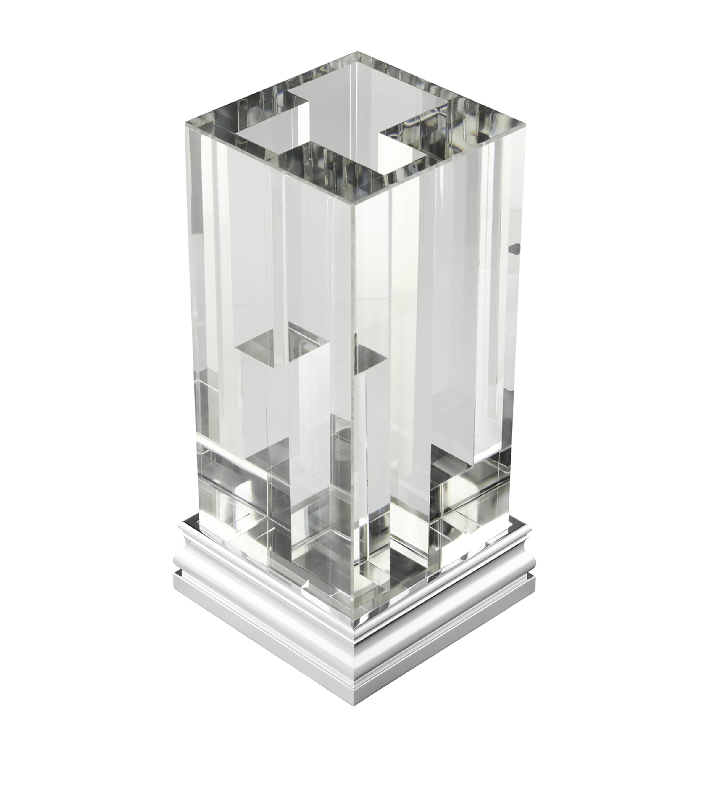 Christofle clear glass perspective vase, 28.5cm height - British product