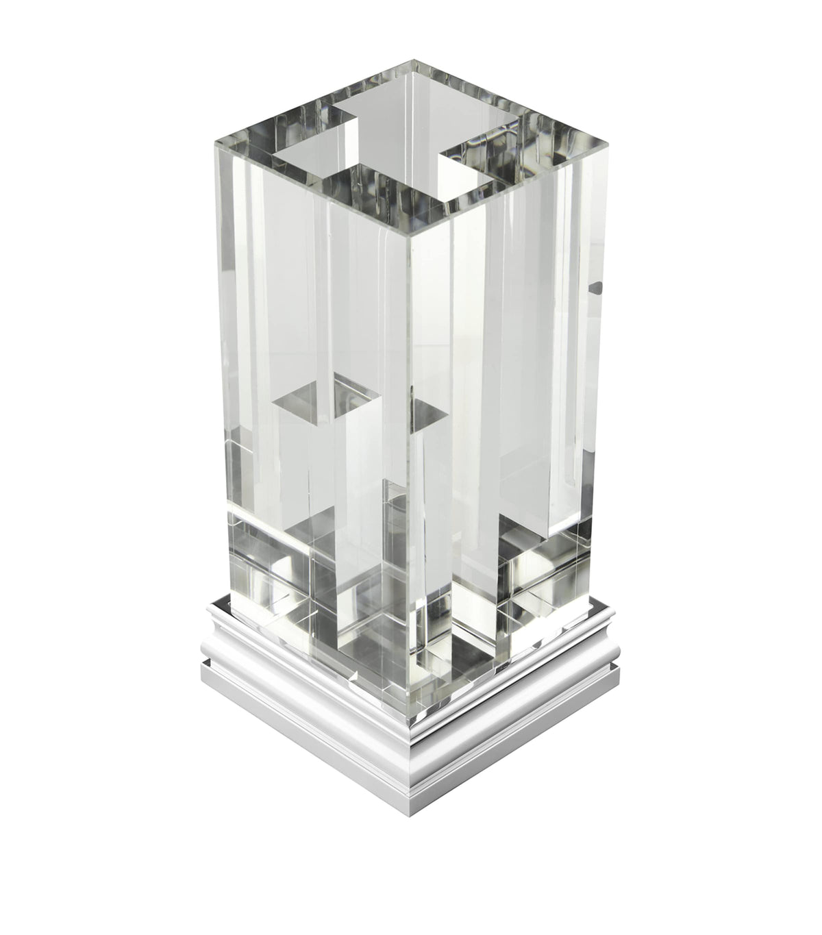 Christofle clear glass perspective vase, 28.5cm height - British product