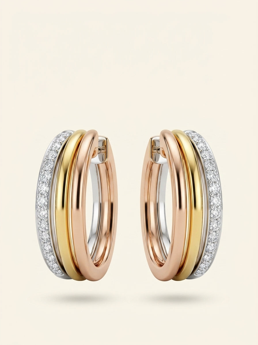 Cartier Trinity Mini earrings in tri-colour 18ct gold with diamonds - British product