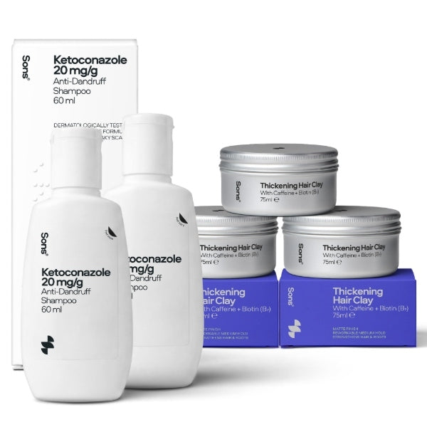 Sons ketoconazole shampoo and thickening clay hair bundle, imported from the UK