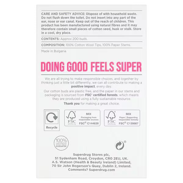 Superdrug cotton wool buds 200 pack (British brand)