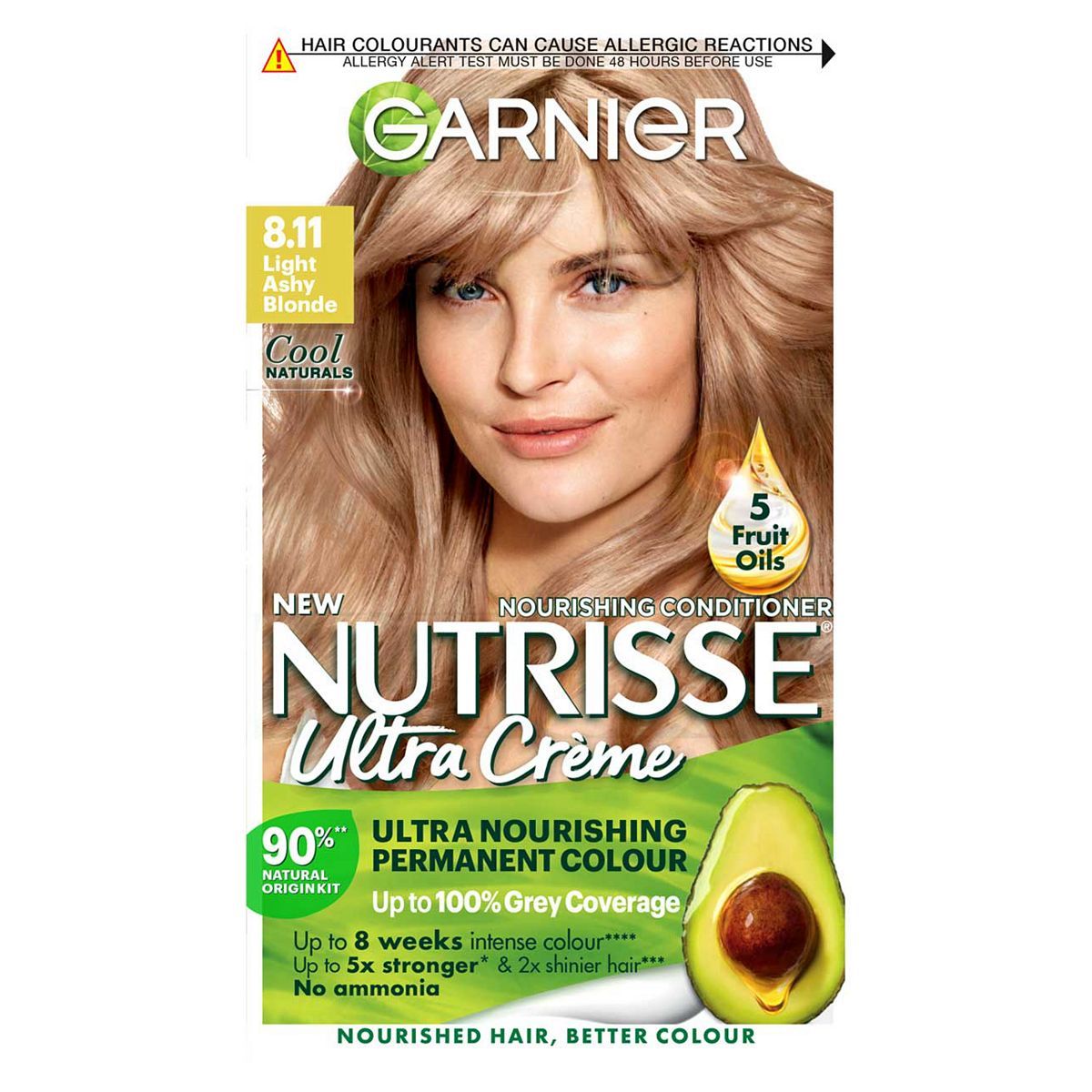 Garnier Nutrisse Creme Blonde Hair Dye Permanent, Nourishing Hair Mask Conditioner - 8.11 Light Ashy Blonde GOODS Boots   