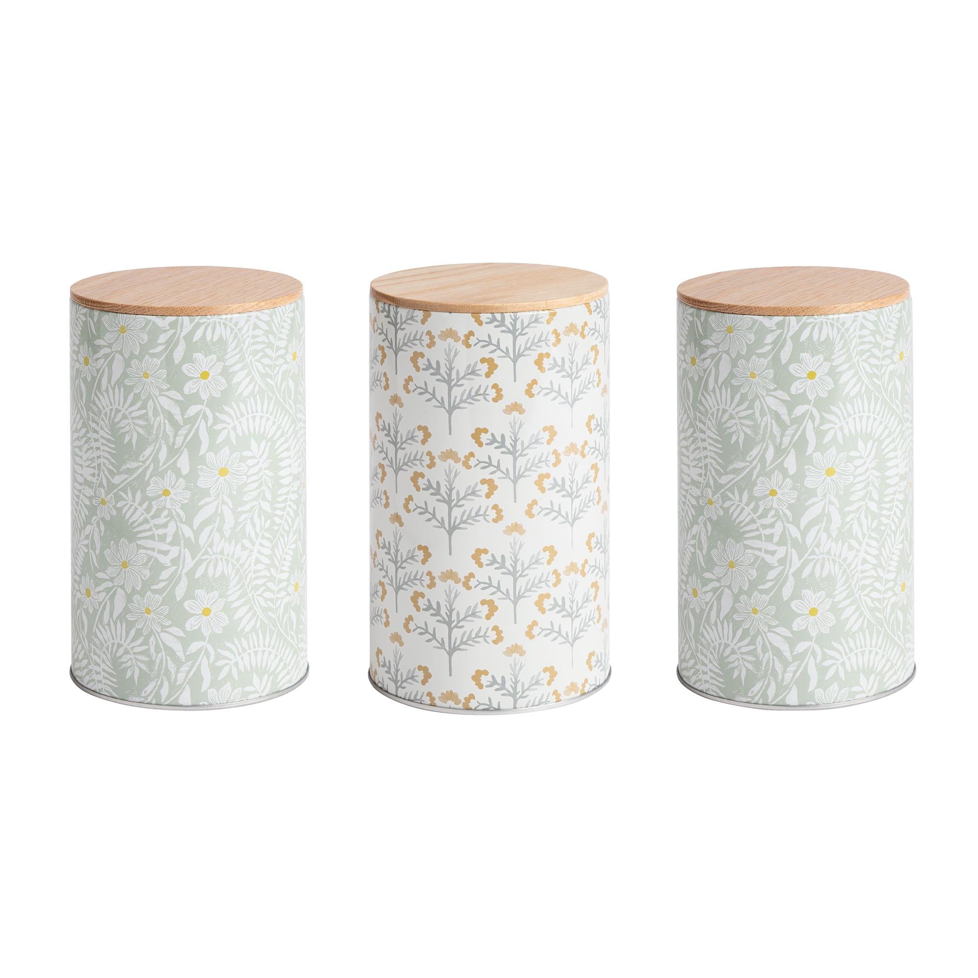 Habitat Country Tin Canisters With Oak Lid Set of 3 GOODS Sainsburys   