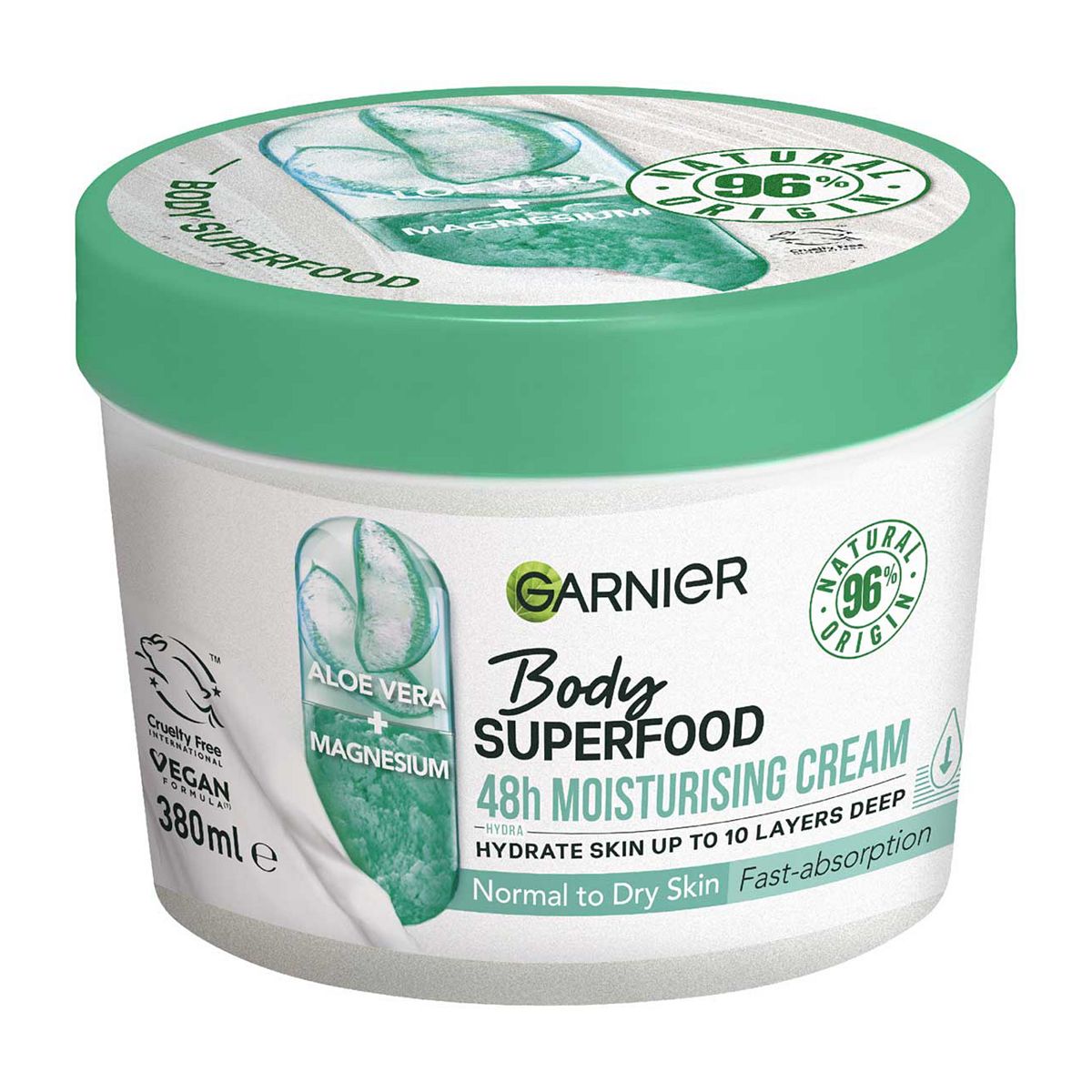 Garnier Body Superfood, Moisturising & Soothing Body Cream, Aloe Vera & Magnesium 380ml  GOODS Boots   