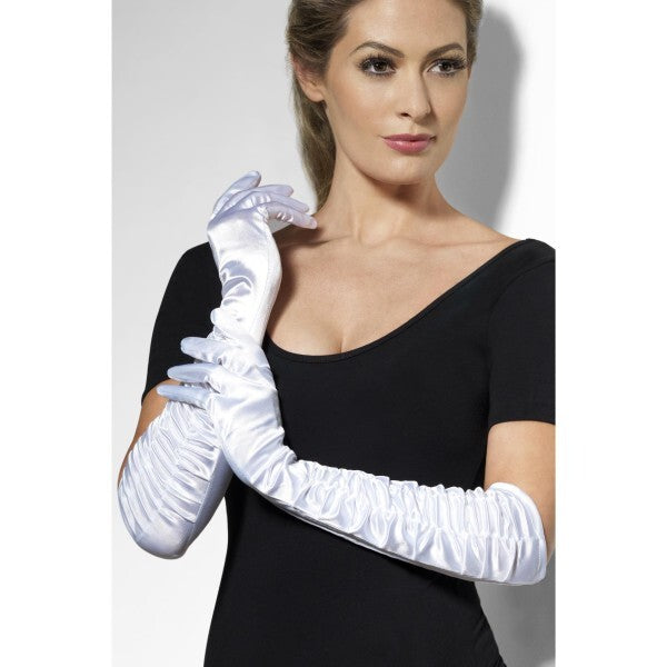 Fever Temptress gloves in white, long length (British brand)