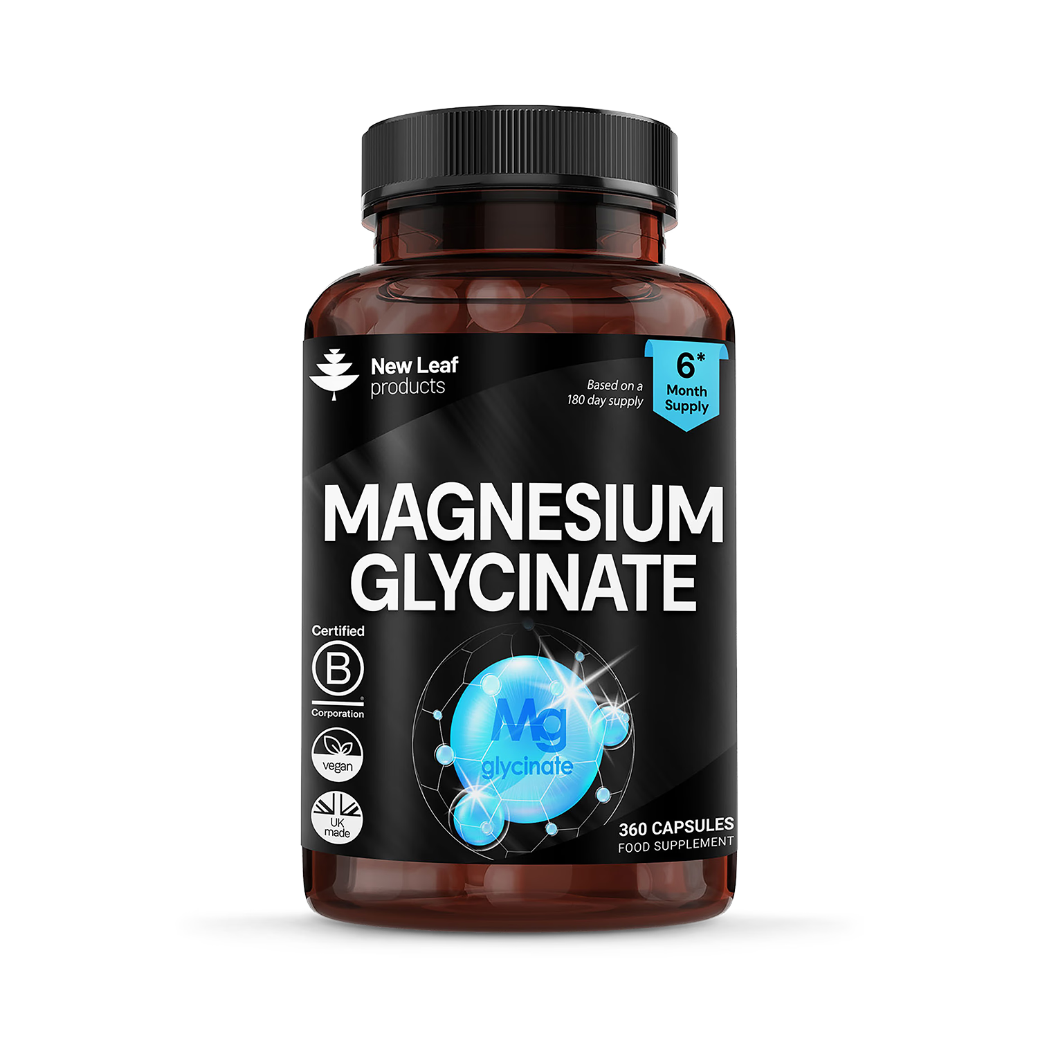 New Leaf Magnesium Glycinate 360 capsules, imported from the UK