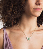 Jacquie Aiche butterfly necklace yellow gold diamonds emerald - British product