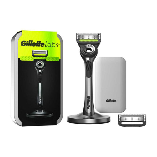 Gillette Labs Razor with Exfoliating Bar, Magnetic Stand, Travel Case and 1 Razor Blades Refill Men's Toiletries Boots   