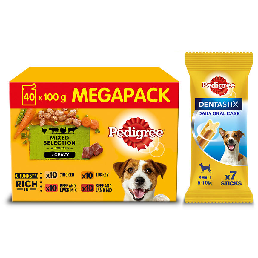 Pedigree Adult Wet Dog Food Pouches & Dentastix Dog Treats Bundle