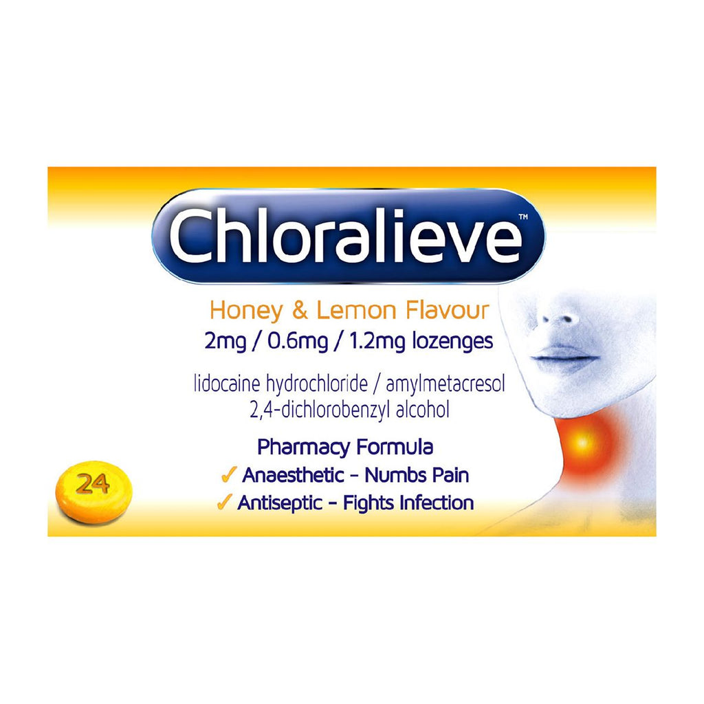 Chloralieve Honey & Lemon Flavour 2mg / 0.6mg / 1.2mg Lozenges 24s Lozenges 24s